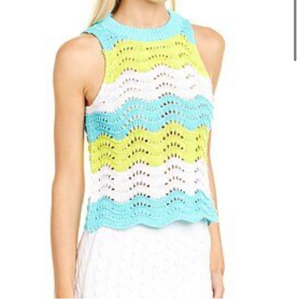 525 America Crochet Zigzag Striped Tank Small